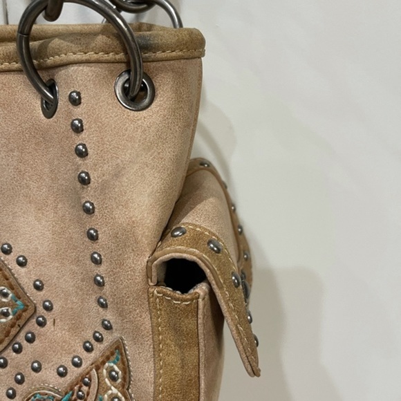 Montana West light brown tan leather satchel shoulder bag concealed carry - Picture 3 of 11